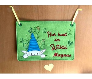 Stickdatei ITH - Türschild Wichtel